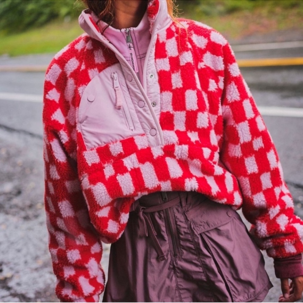 RARE Free People Movement | Hit The Slopes Checkered Fleece Pullover | Medium - Picture 1 of 13
